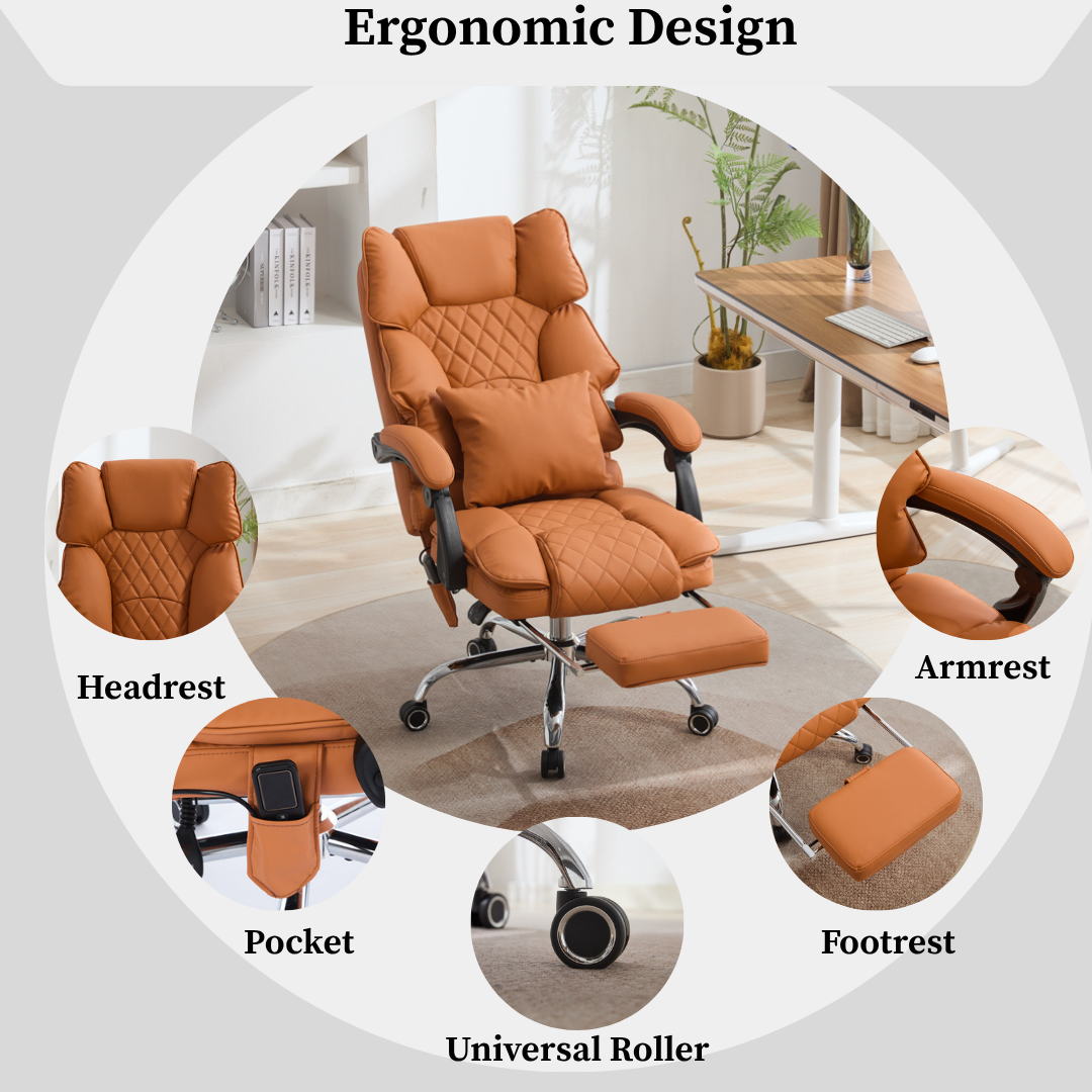Ergonix Heated & 2-Point Kneading Massage Reclining Office Chair