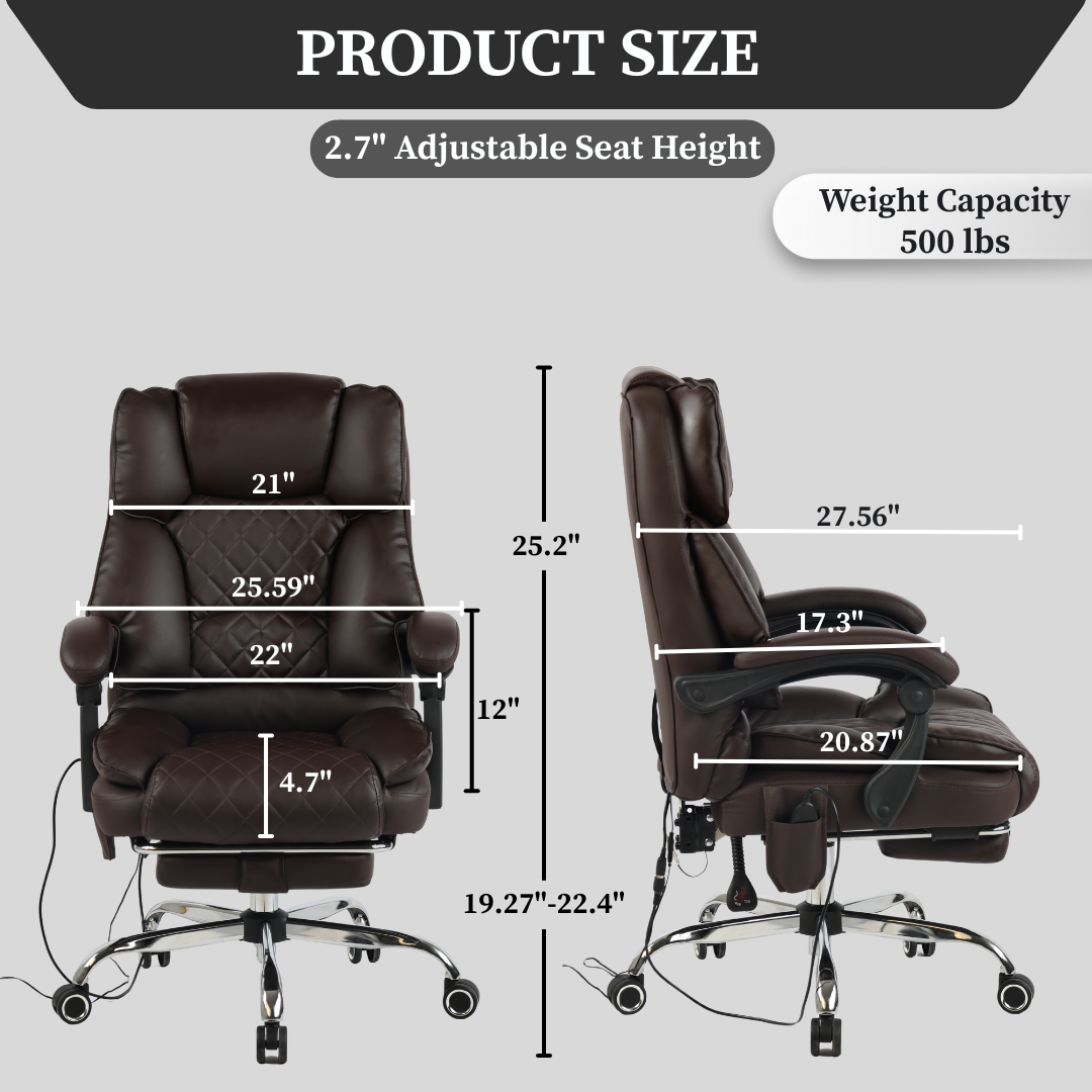 Ergonix Heated & 2-Point Kneading Massage Reclining Office Chair