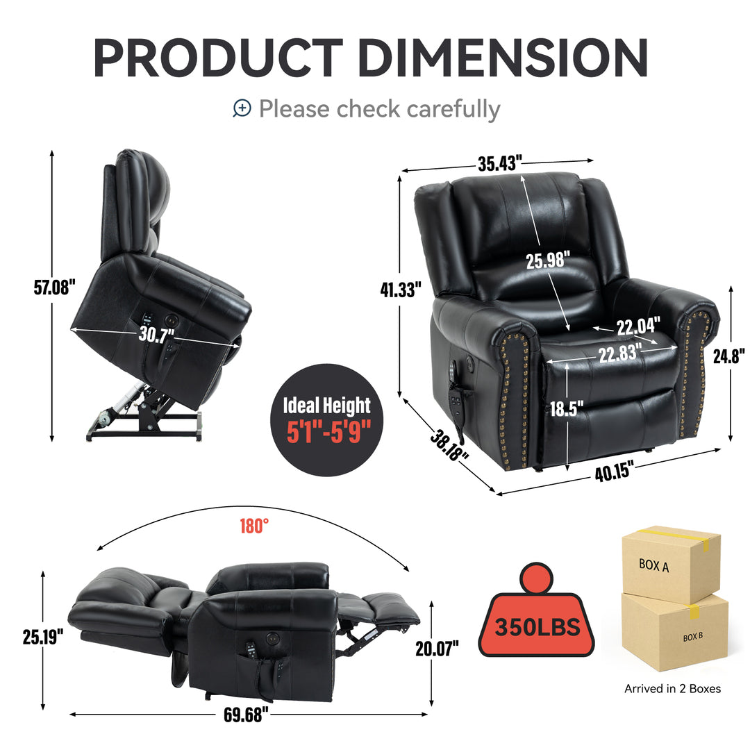 Dual Motor Leather Fabric Power Lift Recliner Chair with Heat and Massage Functions