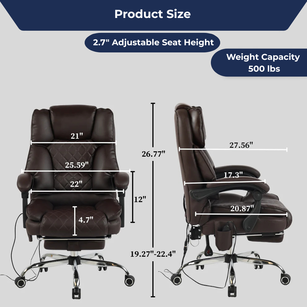 Ergonix Heated & 2-Point Kneading Massage Reclining Office Chair