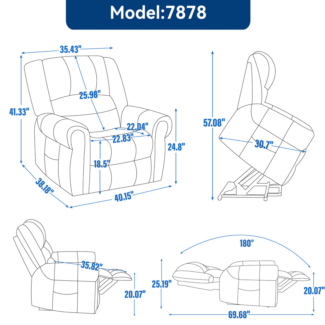 Dual Motor Leather Fabric Power Lift Recliner Chair with Heat and Massage Functions