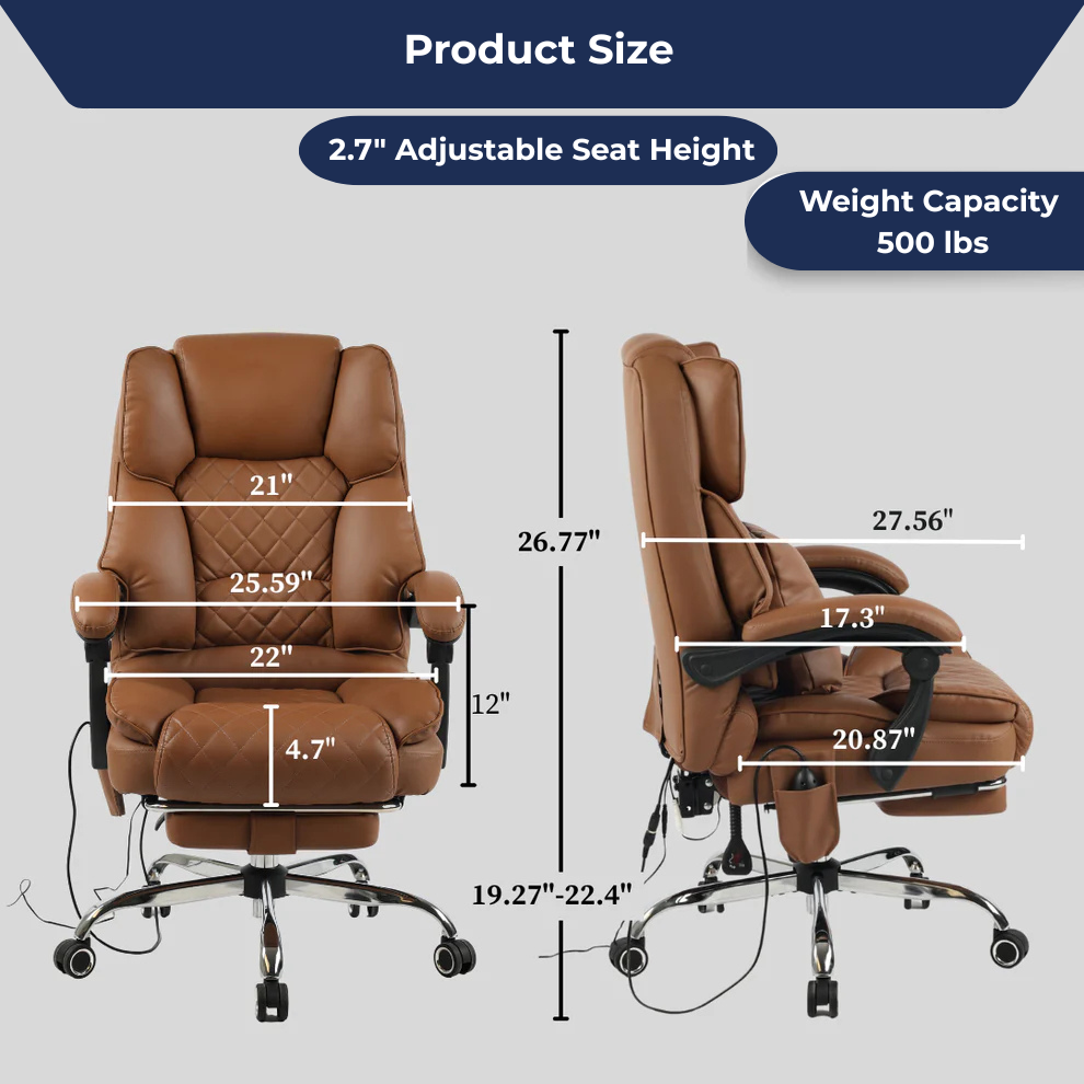 Ergonix Heated & 2-Point Kneading Massage Reclining Office Chair