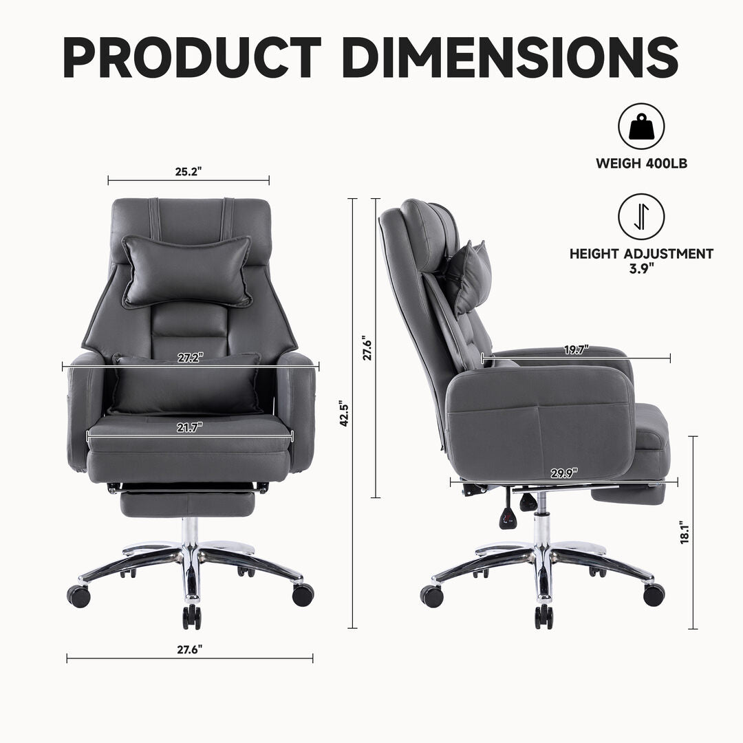 High Back Tall Executive Office Chair With Footrest and Recliner