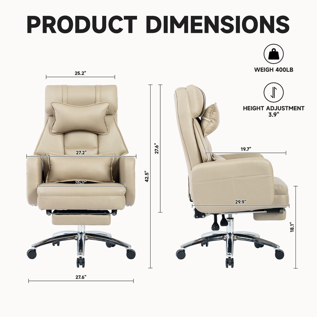 High Back Tall Executive Office Chair With Footrest and Recliner