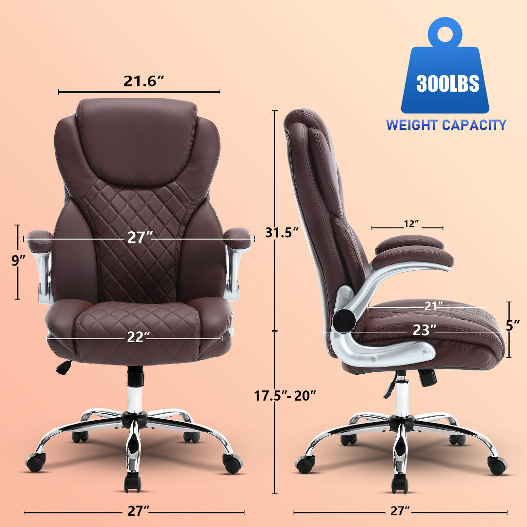 Ergonomic Office Chair with Adjustable Armrest & Reclining Function (Leather Fabric)