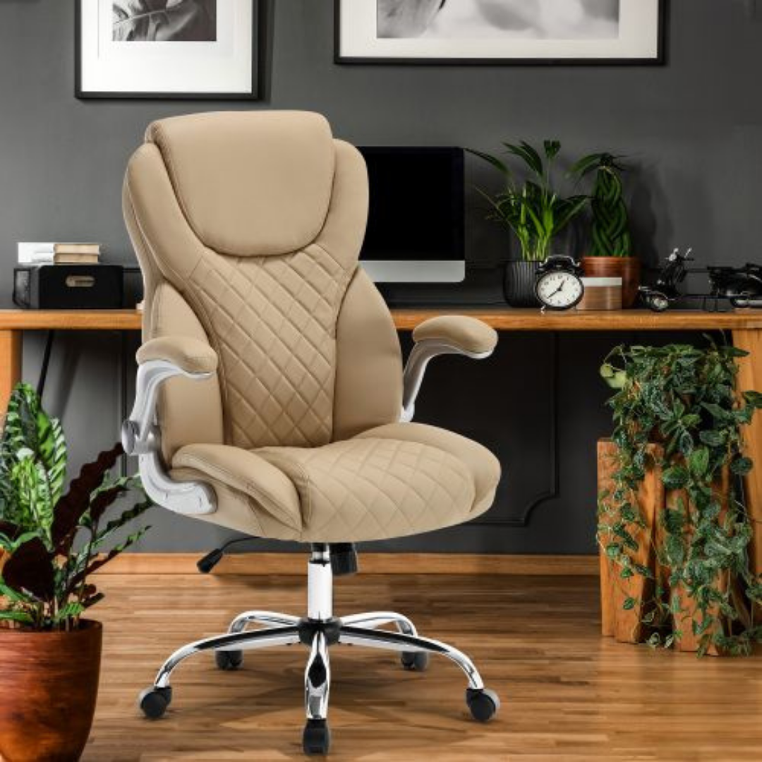 Ergonomic Office Chair with Adjustable Armrest & Reclining Function (Leather Fabric)