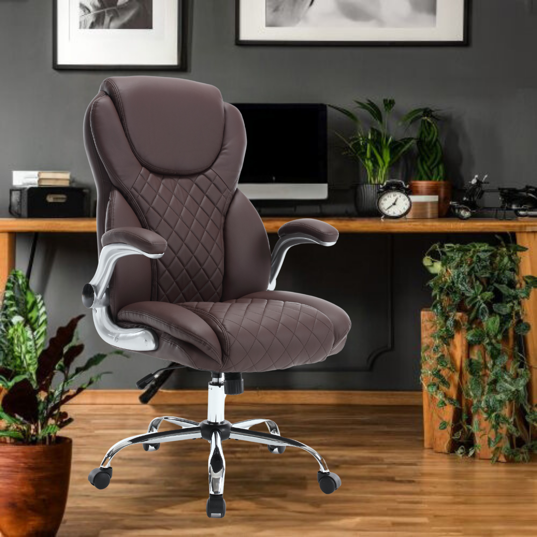 Ergonomic Office Chair with Adjustable Armrest & Reclining Function (Leather Fabric)