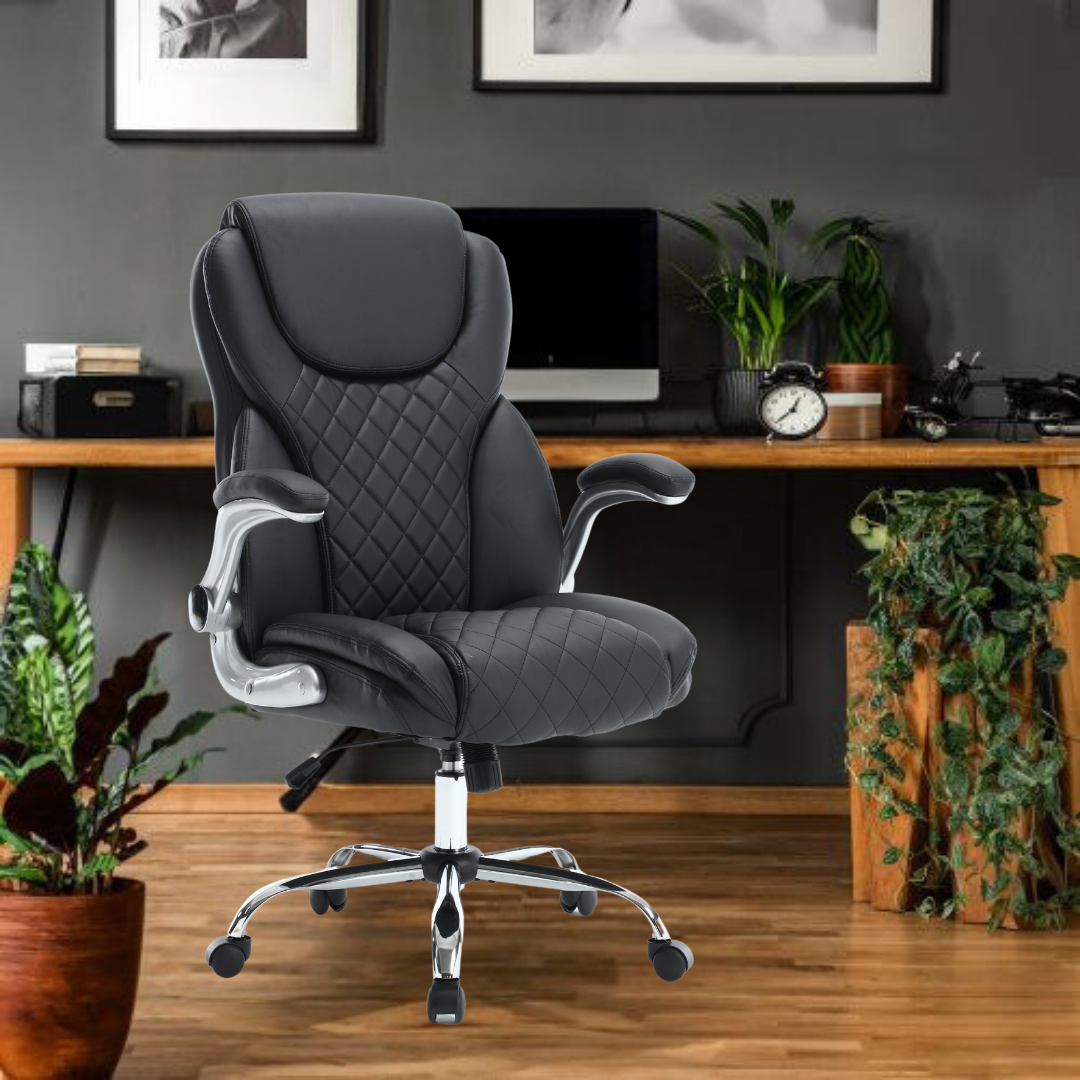 Ergonomic Office Chair with Adjustable Armrest & Reclining Function (Leather Fabric)