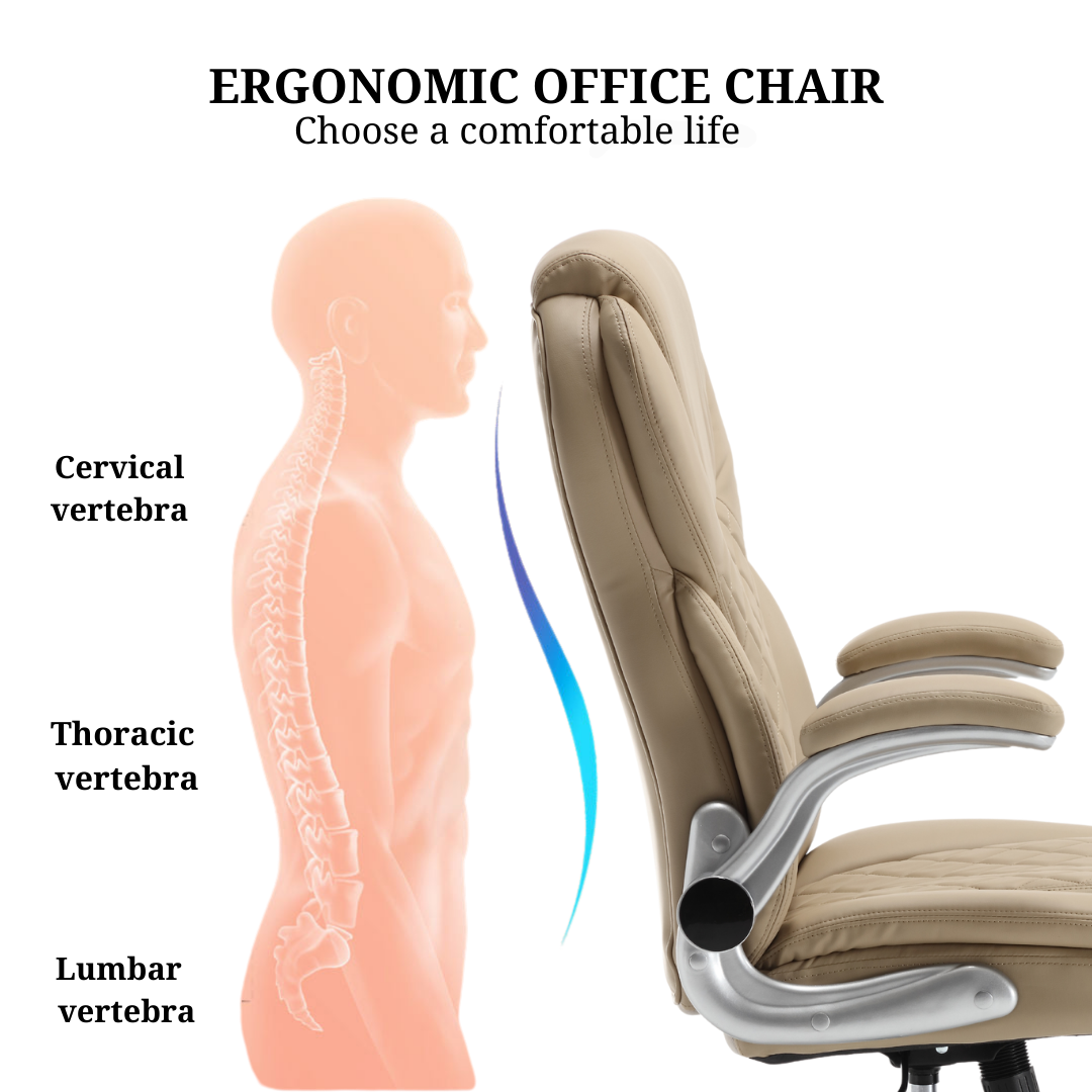 Ergonomic Office Chair with Adjustable Armrest & Reclining Function (Leather Fabric)