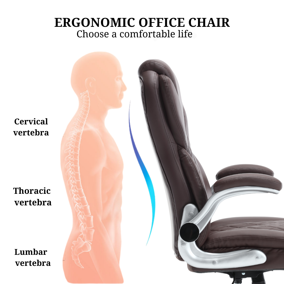 Ergonomic Office Chair with Adjustable Armrest & Reclining Function (Leather Fabric)