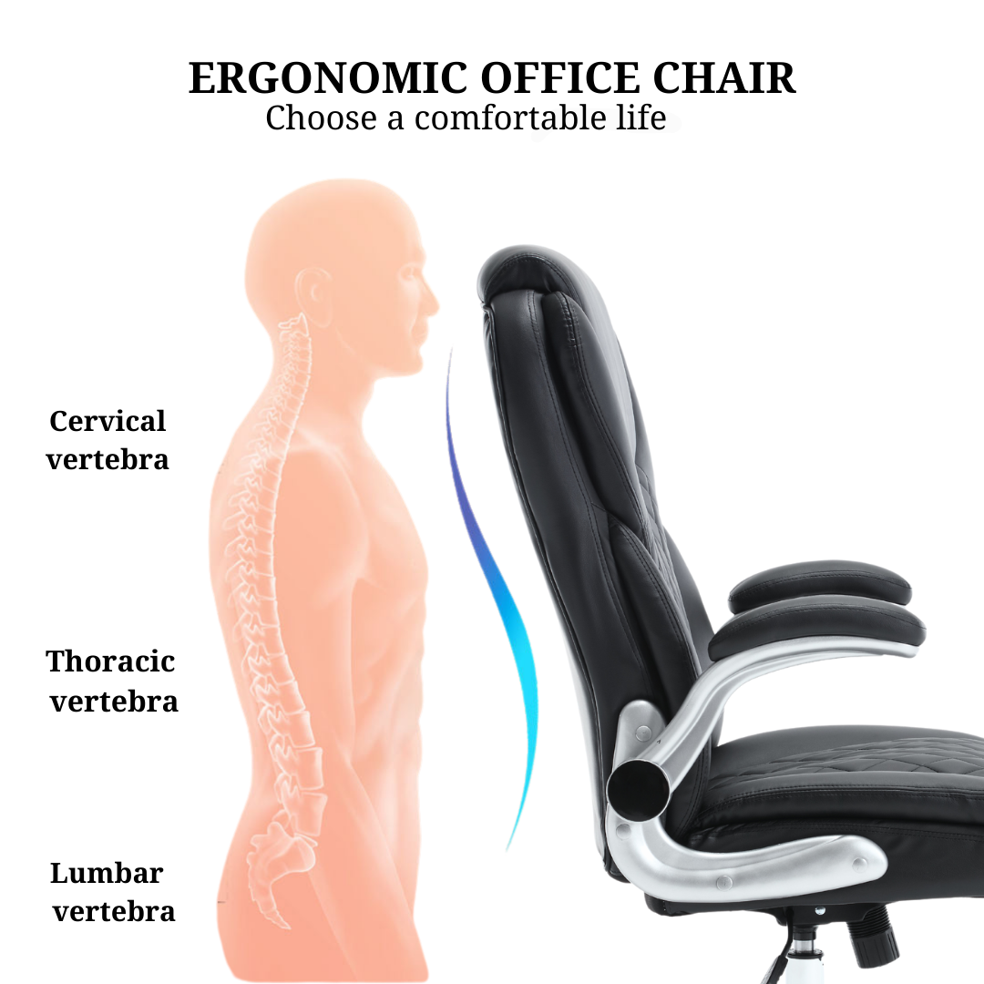 Ergonomic Office Chair with Adjustable Armrest & Reclining Function (Leather Fabric)