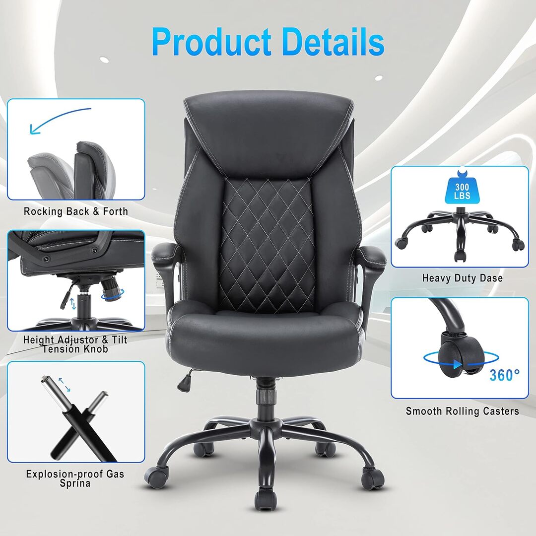 Executive Ergonomic Office Chair with Fixed Armrests