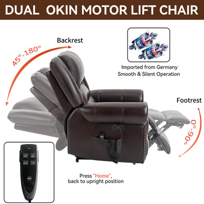 Dual Motor Leather Fabric Power Lift Recliner Chair with Heat and Massage Functions