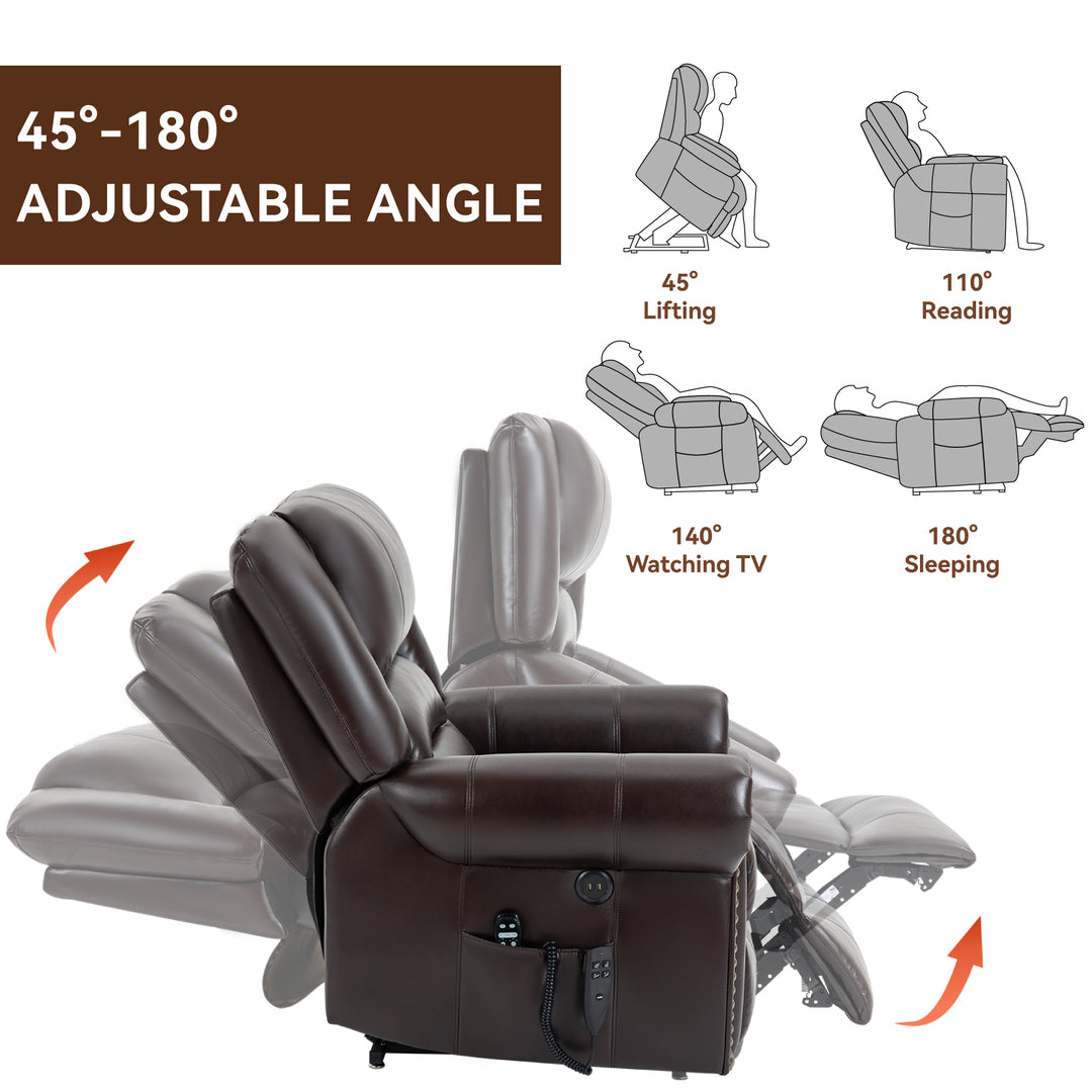 Dual Motor Leather Fabric Power Lift Recliner Chair with Heat and Massage Functions