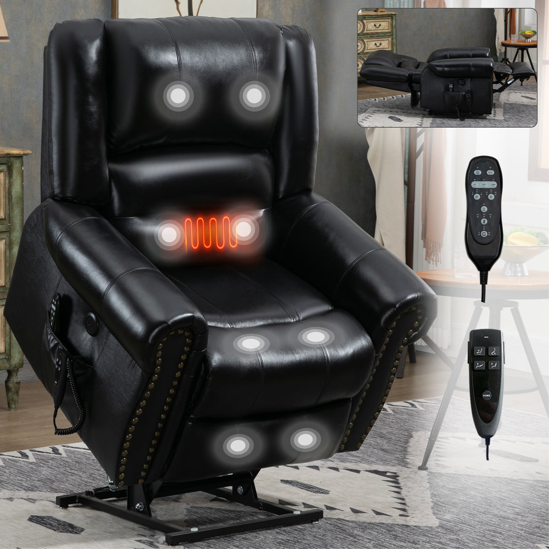 Dual Motor Leather Fabric Power Lift Recliner Chair with Heat and Massage Functions Dual Motor Leather Fabric Power Lift Recliner Chair with Heat and Massage Functions