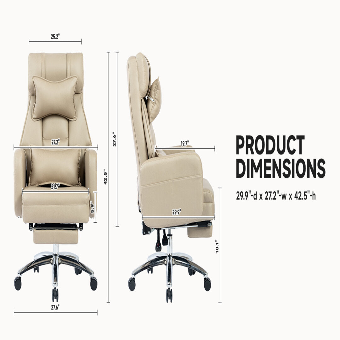 High Back Tall Executive Office Chair With Footrest and Recliner