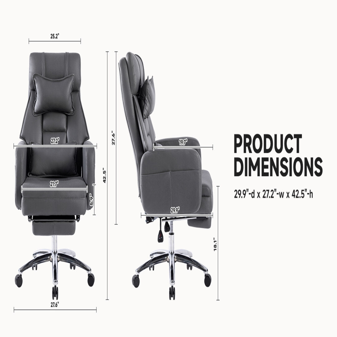 High Back Tall Executive Office Chair With Footrest and Recliner